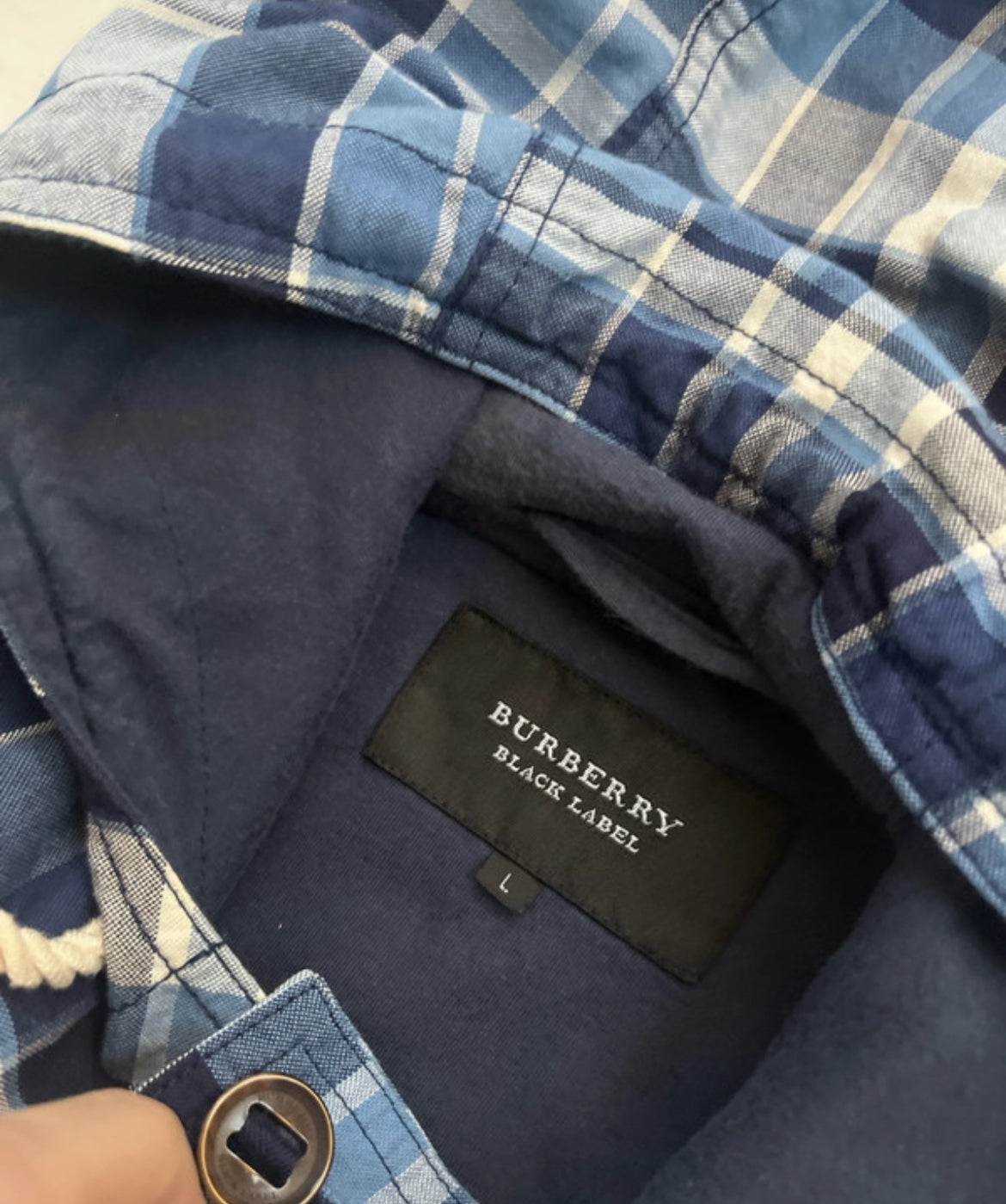 00s Burberry Black Label Plaid Blue Technical Panelled Cotton Jacket