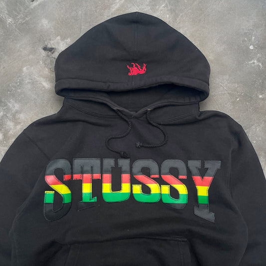2000s Stüssy Rasta Spellout Embroidered Hoodie