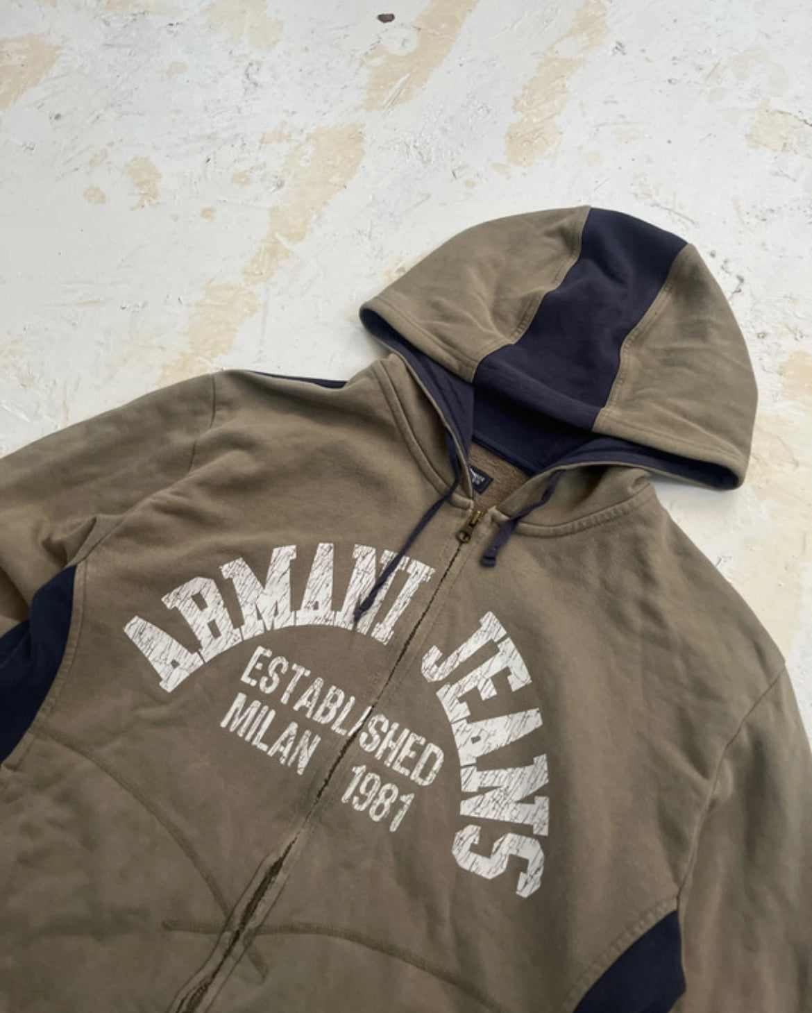 00s Armani Jeans Spell-out Technical Panelled Hoodie