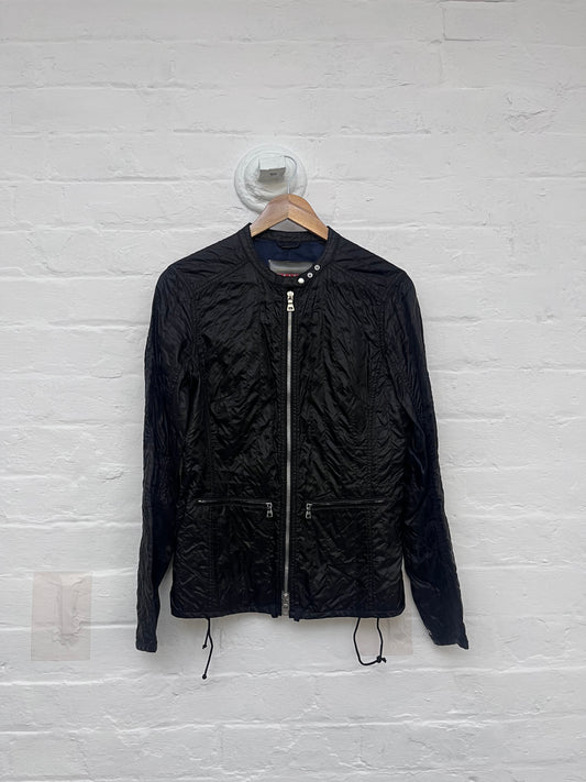 00s Prada Sport Nylon Corset-Style Moto Jacket
