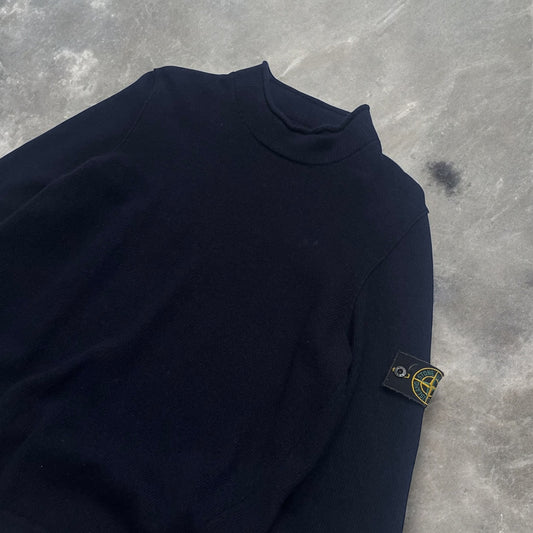 FW2013 Stone Island Mock Neck Navy Wool Knit Jumper
