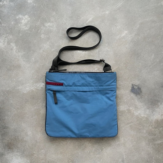 2000s Prada Sport Sky Blue Red Tab Technical Crossbody Bag