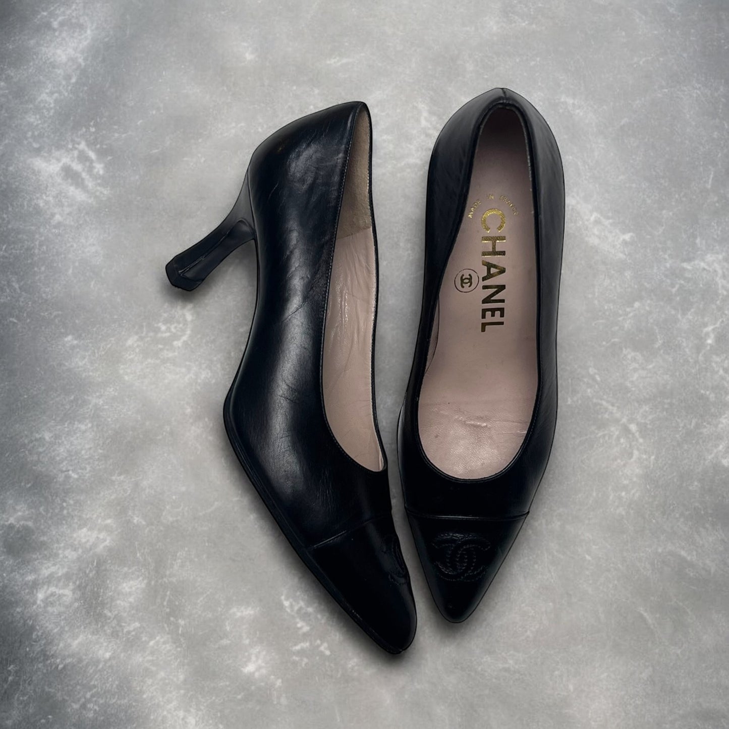 2000s Chanel Leather Mid Heel Pumps
