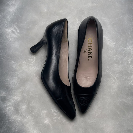 2000s Chanel Leather Mid Heel Pumps