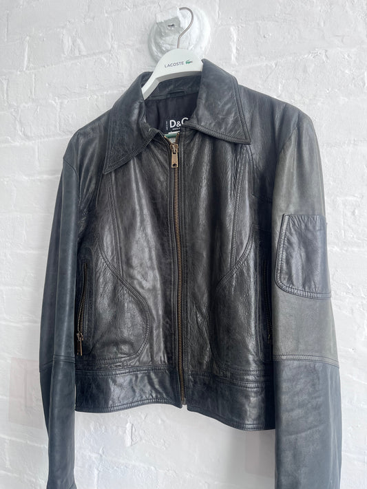 00s D&G Panelled Biker Leather Jacket
