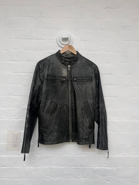 00s Diesel Stone Wash Leather Moto Jacket