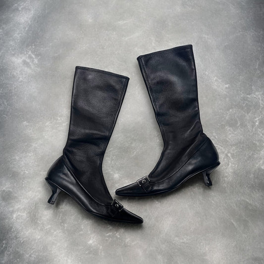 2000s Prada Kitten Heel Buckle Calf Boot