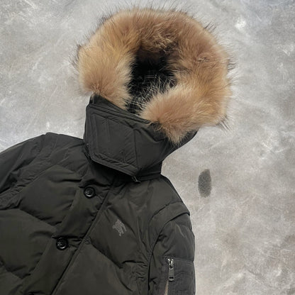 2000s Burberry Black Label Raccoon Fur Trim Technical 2-in-1 Hooded Puffer