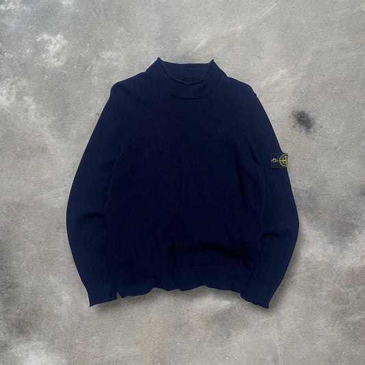 FW2013 Stone Island Mock Neck Navy Wool Knit Jumper