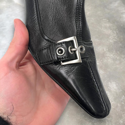 2000s Prada Kitten Heel Buckle Calf Boot
