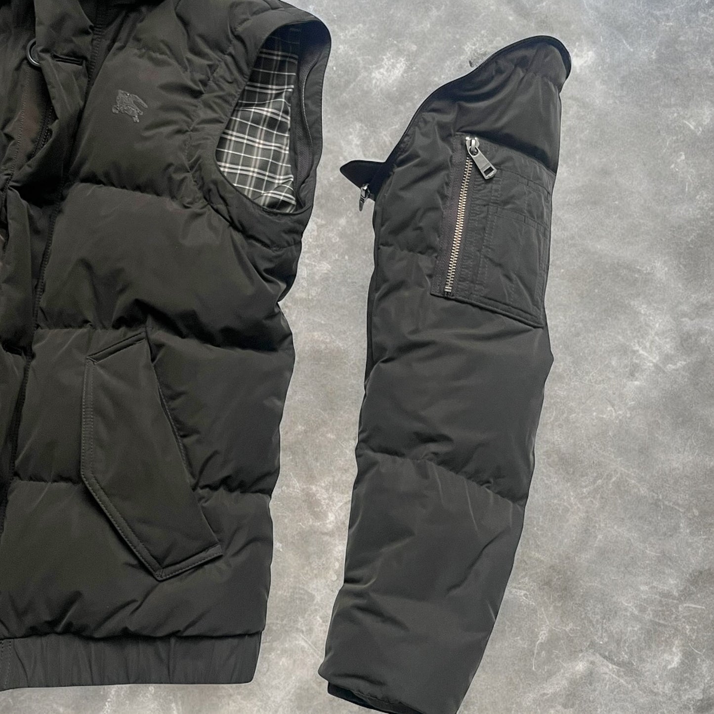 2000s Burberry Black Label Raccoon Fur Trim Technical 2-in-1 Hooded Puffer