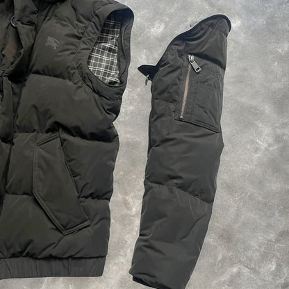 2000s Burberry Black Label Raccoon Fur Trim Technical 2-in-1 Hooded Puffer