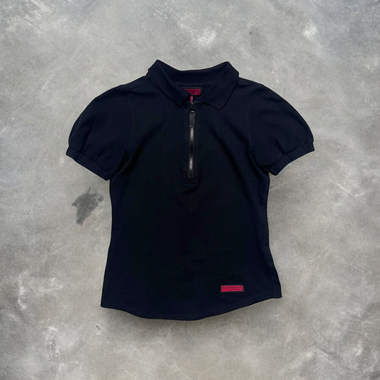 2000s Burberry Panelled Zip Up Polo