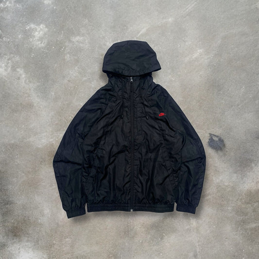 2000s Nike Air Max Geometric Pattern Technical Black Hooded Windbreaker/Jacket