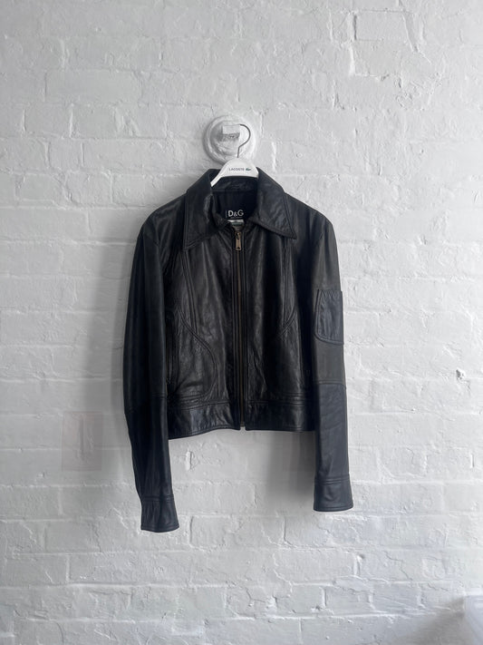 00s D&G Panelled Biker Leather Jacket