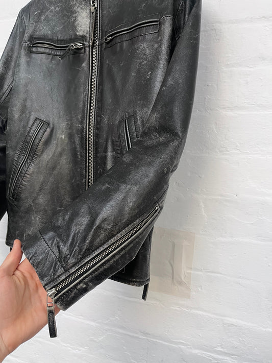 00s Diesel Stone Wash Leather Moto Jacket