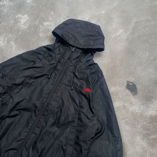 2000s Nike Air Max Geometric Pattern Technical Black Hooded Windbreaker/Jacket