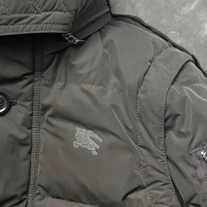 2000s Burberry Black Label Raccoon Fur Trim Technical 2-in-1 Hooded Puffer