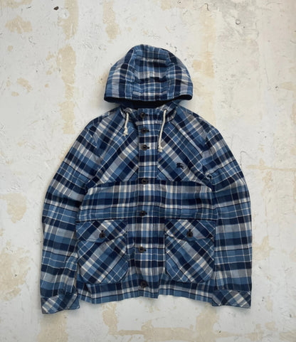 00s Burberry Black Label Plaid Blue Technical Panelled Cotton Jacket
